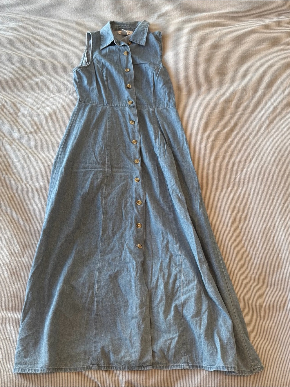 Chadwicks Light Blue Sleeveless Button-Front Denim Maxi Dress